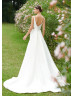 Beaded Bateau Neck Ivory Satin Cutout Wedding Dress